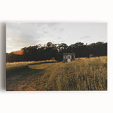 Rustic Landscape Wall Art – Peaceful Farmhouse Cabin in Golden Field