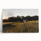 Rustic Landscape Wall Art – Peaceful Farmhouse Cabin in Golden Field
