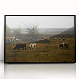 Rustic Farm Landscape Wall Art – Grazing Cows in Serene Pasture Scene