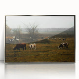 Rustic Farm Landscape Wall Art – Grazing Cows in Serene Pasture Scene