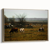 Rustic Farm Landscape Wall Art – Grazing Cows in Serene Pasture Scene