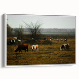 Rustic Farm Landscape Wall Art – Grazing Cows in Serene Pasture Scene