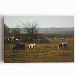 Rustic Farm Landscape Wall Art – Grazing Cows in Serene Pasture Scene
