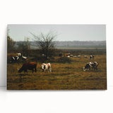 Rustic Farm Landscape Wall Art – Grazing Cows in Serene Pasture Scene