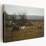 Rustic Farm Landscape Wall Art – Grazing Cows in Serene Pasture Scene