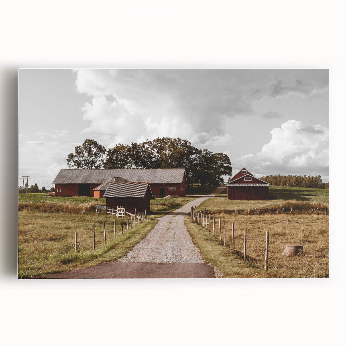 Rustic Farmhouse Wall Art – Red Barns and Countryside Road for Rustic Decor