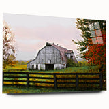 Rustic Barn Wall Art – Weathered Gray Barn with Autumn Foliage