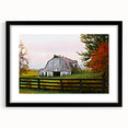 Rustic Barn Wall Art – Weathered Gray Barn with Autumn Foliage