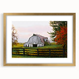 Rustic Barn Wall Art – Weathered Gray Barn with Autumn Foliage