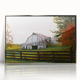 Rustic Barn Wall Art – Weathered Gray Barn with Autumn Foliage