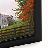 Rustic Barn Wall Art – Weathered Gray Barn with Autumn Foliage