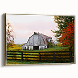 Rustic Barn Wall Art – Weathered Gray Barn with Autumn Foliage