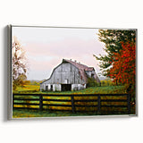 Rustic Barn Wall Art – Weathered Gray Barn with Autumn Foliage