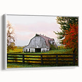 Rustic Barn Wall Art – Weathered Gray Barn with Autumn Foliage