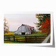 Rustic Barn Wall Art – Weathered Gray Barn with Autumn Foliage