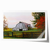 Rustic Barn Wall Art – Weathered Gray Barn with Autumn Foliage