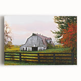 Rustic Barn Wall Art – Weathered Gray Barn with Autumn Foliage