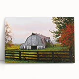 Rustic Barn Wall Art – Weathered Gray Barn with Autumn Foliage