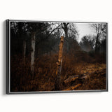 Rustic Nature Wall Art – Weathered Wooden Fence Posts in Forest Scene