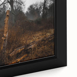 Rustic Nature Wall Art – Weathered Wooden Fence Posts in Forest Scene