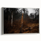 Rustic Nature Wall Art – Weathered Wooden Fence Posts in Forest Scene
