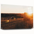 Rustic Farm Landscape Wall Art – Sunlit Hay Bales in a Golden Field