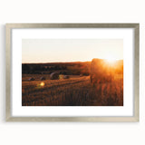 Rustic Farm Landscape Wall Art – Sunlit Hay Bales in a Golden Field