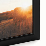 Rustic Farm Landscape Wall Art – Sunlit Hay Bales in a Golden Field