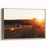 Rustic Farm Landscape Wall Art – Sunlit Hay Bales in a Golden Field