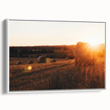 Rustic Farm Landscape Wall Art – Sunlit Hay Bales in a Golden Field