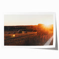 Rustic Farm Landscape Wall Art – Sunlit Hay Bales in a Golden Field