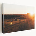 Rustic Farm Landscape Wall Art – Sunlit Hay Bales in a Golden Field