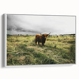 Rustic Highland Cow Wall Art – Scottish Highland Cattle in a Stormy Field