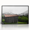 Rustic Mountain Cabin Wall Art – Weathered Wood Cabin with Alpine View