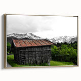 Rustic Mountain Cabin Wall Art – Weathered Wood Cabin with Alpine View