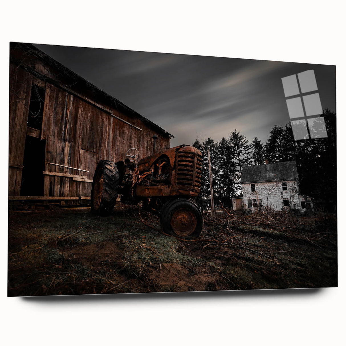 Rustic Farmhouse Wall Art – Vintage Tractor and Abandoned Barn Scene