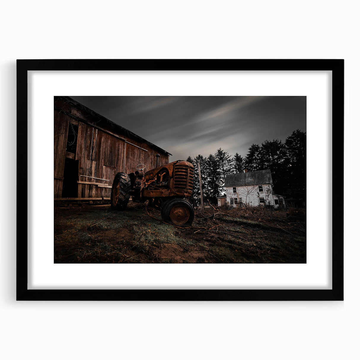 Rustic Farmhouse Wall Art – Vintage Tractor and Abandoned Barn Scene