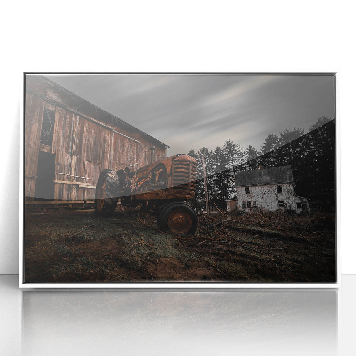 Rustic Farmhouse Wall Art – Vintage Tractor and Abandoned Barn Scene