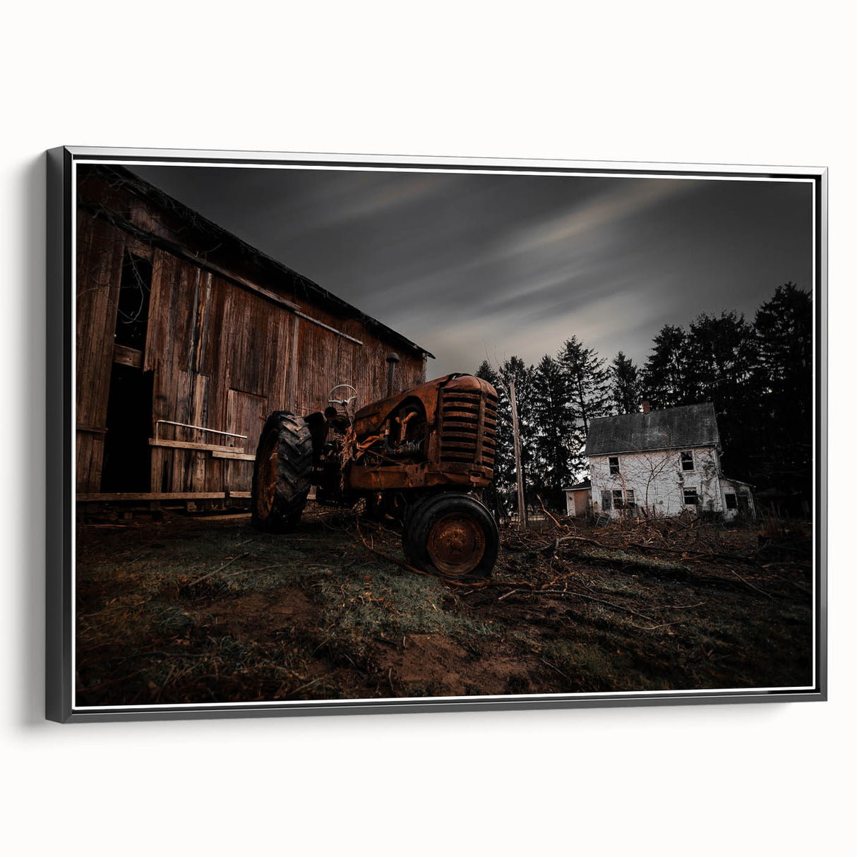 Rustic Farmhouse Wall Art – Vintage Tractor and Abandoned Barn Scene