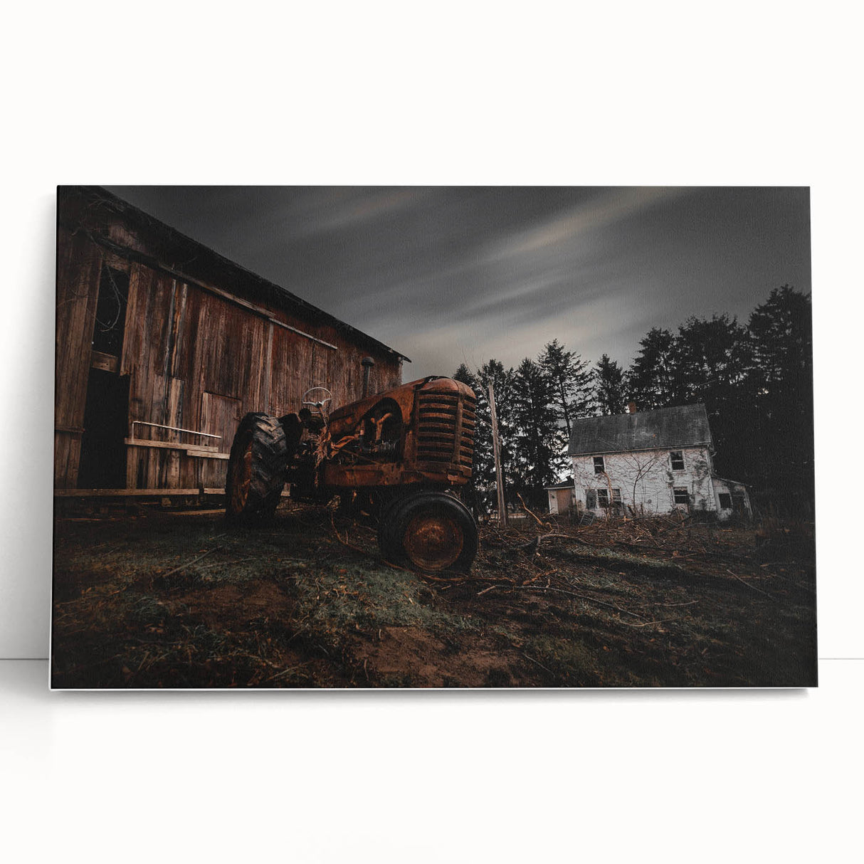 Rustic Farmhouse Wall Art – Vintage Tractor and Abandoned Barn Scene