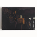 Rustic Saddle Wall Art – Vintage Leather Saddle in Cozy Barn Setting