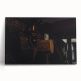 Rustic Saddle Wall Art – Vintage Leather Saddle in Cozy Barn Setting