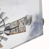 Rustic Windmill Wall Art – Vintage Farm Windmill Against Cloudy Sky