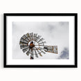 Rustic Windmill Wall Art – Vintage Farm Windmill Against Cloudy Sky