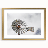 Rustic Windmill Wall Art – Vintage Farm Windmill Against Cloudy Sky