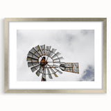 Rustic Windmill Wall Art – Vintage Farm Windmill Against Cloudy Sky