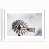 Rustic Windmill Wall Art – Vintage Farm Windmill Against Cloudy Sky