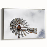 Rustic Windmill Wall Art – Vintage Farm Windmill Against Cloudy Sky