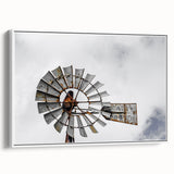 Rustic Windmill Wall Art – Vintage Farm Windmill Against Cloudy Sky