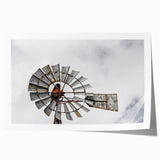 Rustic Windmill Wall Art – Vintage Farm Windmill Against Cloudy Sky